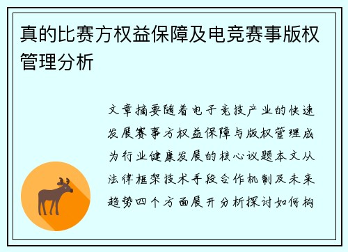 真的比赛方权益保障及电竞赛事版权管理分析