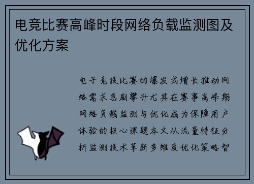 电竞比赛高峰时段网络负载监测图及优化方案